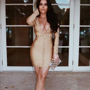 Studded nude bandage dress